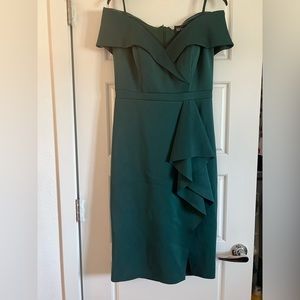 Waterfall-Ruffle Off-the-Shoulder Gown